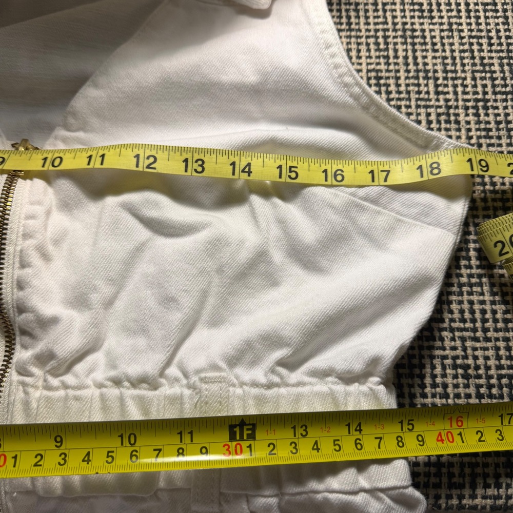 Show Me Your Mumu White Denim Mini Dress Sleeveless Belted Zip Front Large NWT - Picture 6 of 8